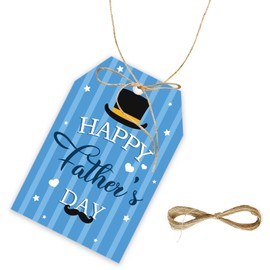 50pcs Happy Father's Day Thank You Tags, Blue Hat Gift Tag with String for Father's Birthday Party, Best Dad Ever Favor Tag for Daddy