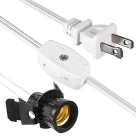 uxcell UL Listed US Plug Electrical Lamp Cord SPT-1 6 Feet White with Snap in Socket and Switch