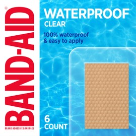 BAND-AID Brand Clear Waterproof Adhesive Bandages, Sterile First-Aid Bandages for Minor Wounds, Cuts & Scrapes, Clear Bandages + Quilt-Aid Pad to Cushion Wounds, Jumbo Wound Covers, 6 ct