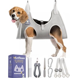 Loflaze Dog Grooming Hammock Harness for Dogs & Cats with Pet Nail Clipper Trimmer - Cat Hanger Sling for Trimming Clipping Nails- Dog Hammock Restraint Bag for Small Medium Large pet （ Grey L ）