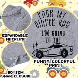 Lovefairy Baby Outfits Newborn Boys Girls Bodysuits Unisex Short Sleeve Clothes Funny Romper Pack My Diaper Bag I'm Going to the Car Show 6-12 Months