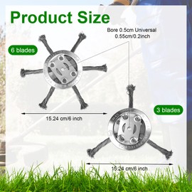 Lyreh Pack of 2 15.24 cm Grass Trimmer Head Made of Steel Wire, (3 and 6 Blades), Universal Weed Eater Head Made of Steel Wire, Replacement for Lawnmower Accessories (Silver)