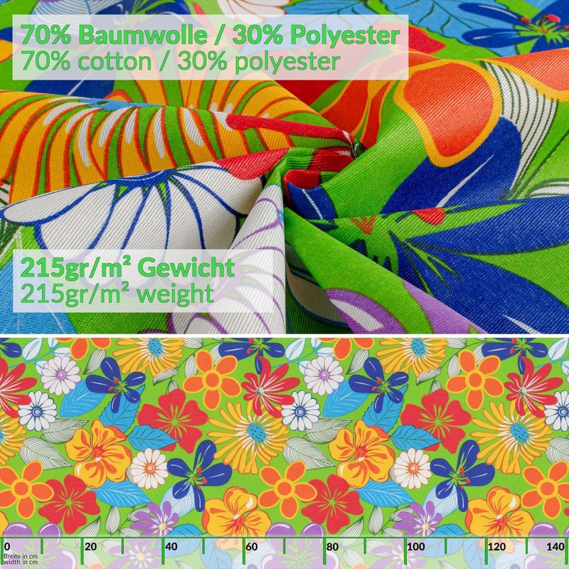 Fabric Tablecloth, Washable, Cotton Polyester Tablecloth, Colourful Flowers, 100 x