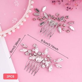 OIIKI 2PCS Silver Rhinestone Hair Combs, Clear Rhinestones Metal Bridal Hair Comb, Wedding Crystal Hair Accessories for Women, Girls, Brides for Christmas, Parties, Prom, Dance