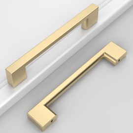 Amerdeco 8 Pack Brushed Brass Cabinet Pulls 128mm Hole Center Cabinet Hardware Kitchen Cabinet Handles for Bathroom Drawer Pulls Dresser Pulls UK0036