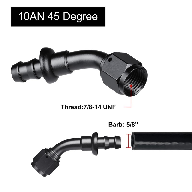 VehiMata 10AN 45 Degree Push Lock Fuel Hose Fitting End