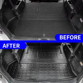 Rongtaod Cargo Mat Compatible with 2014-2019 Toyota Highlander Trunk Mat Cargo Mat Cargo Liner All Weather Back Seat Cover Protector 2018 Highlander Accessories (Trunk Mat with Backrest Mat)