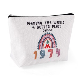 50th 1974 Makeup Bag for Women, Creative Birthday Cosmetic Bag Liner Zipper Design Linen Makeup Bag Funny Birthday Gift for Her Aunt Mom Sister Best Friend