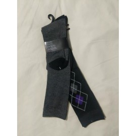 TAHARI~ 2 pr  Black, Purple & Gray Diamond Print + Solid Gray Knee Sock Sz 9-11