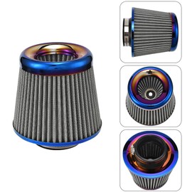 XhuangTech Car Air Intake Filter, 76mm/3.0” Universal High Performance Cold Air Intakes, Bluing Washable & Reusable Ram Air Filter Induction Kit with Clamp Ring for Car/Motorcycle/Boat (Silver)