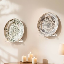 Wall-Mount Acrylic Display Shelf for Plates, Acrylic Plate Stand with Adjustable Display Angle, Ideal Hanger for 6-16 Inch Plates, Picture Frames, Bowl, Certificate, Artwork, Silver Pegs - 2 Pack