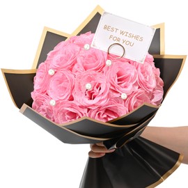 Waipfaru Pink Glitter Roses Bouquet, DIY Fake Flowers Bouquet, Artificial Rose Bouquet for Valentine's Day, Anniversary, Engagement, Wedding, Mothers Day Gifts, 24 Roses