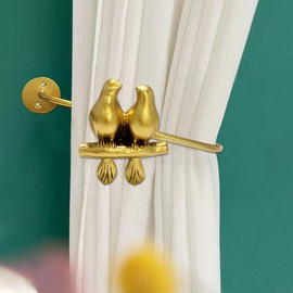 WAYUTO 1 Pair Bird Curtain Holdbacks Wall Mounted Curtain Tiebacks for Draperies Resin Birds on Branch Metal Curtain Holders Vintage Curtain Hooks for Home Office Decor