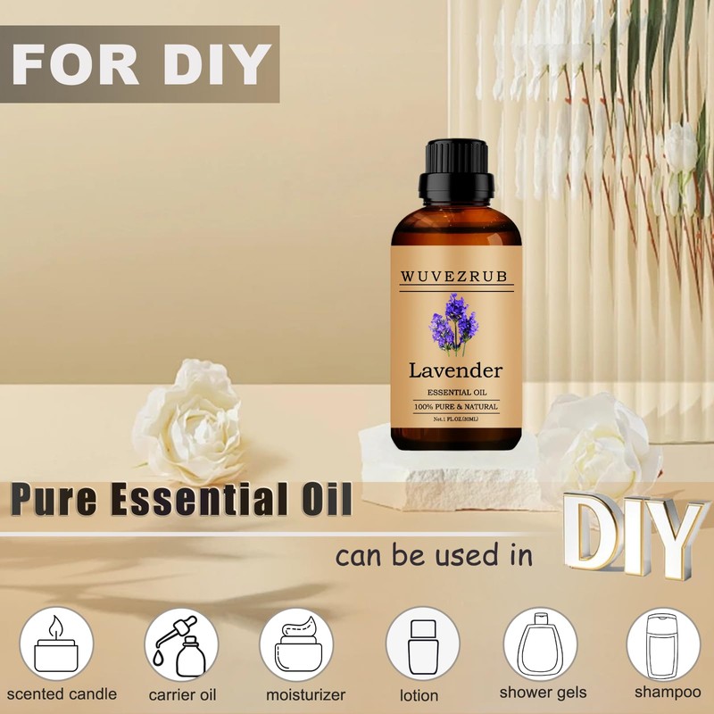 Wuvezrub Lavender Essential Oils, 30ML Pure and Natural Essential Oil