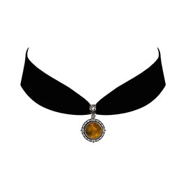 Victorian Vault Gothic Steampunk Victorian Historical Pendant on Black Velvet Choker (Golden)