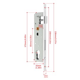 MOKIDO Mortise Lock Stainless Steel 85/25 | Tubular Frame Lock for Front Door, Garden Gate, Room Door | Door Lock DIN L/R | Lock Box for Metal Doors and Garden Shed