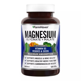 FarmHaven Magnesium Glycinate & Malate Complex w/Vitamin D3, 120 Capsules