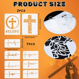 9 Pieces Cross Stencil Set Christian Stencils Believe Jesus Forgiven Cross Stencil Religious Stencil Reusable Painting Template Christmas Gift for Painting on Wood Wall Home (5.9x3.1'', 8.3x5.9'')