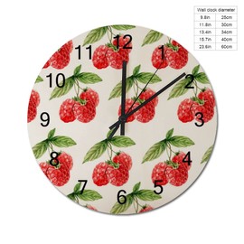 10 Inch Raspberry Berry Wall Clock Silent Non-Ticking Summer Fresh Wooden Decorative Round Clock for Home Office School for Dad Father in Law Uncle Grandpa Husband Brother