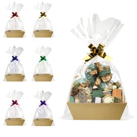 Baskets For Gifts Empty, 6 PCS Sturdy Diy Bulk Gift Basket Kraft Market Tray Cardboard Basket With Handles, Gift Basket Kit Supplies Wrap To Fill For Birthday Christmas Valentines Thanksgiving