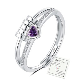 Purple Anxiety Rings for Women Sterling Silver Ring, Fidget Ring Silver Rings for Women, Purple Fidget Rings for Anxiety Women Adjustable Heart Thumb Rings Women CZ Spinner Rings Gift for Daughter Her