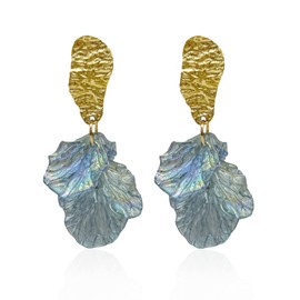 Just Follow Boho Long Hanging Tassel Rose Flower Petal Earrings Resin Statement Hanging Floral Tassel Drop Dangle for Women Elegant Jewelry Gifts (Light Blue)