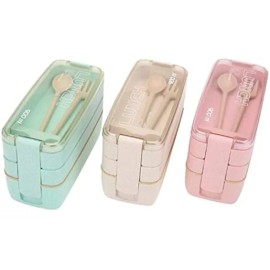 OEM Box Lunch 3 Niveles Topper Térmico Lonchera Cubiertos Bamboo