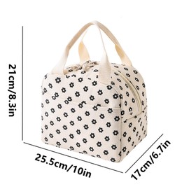 WYSUMMER Lunch Bag, Insulated Shopping Bag for Women, Cord Insulated Lunch Box Cooler Bag Lunch Organiser for Adults Children Picnic Work Outdoor (White Small Flower)