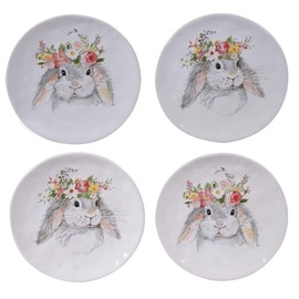 Certified International Sweet Bunny 8.5" Salad/Dessert Plates,Set of 4, 2 Assorted Designs, Diameter, Multicolored