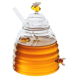 Pocaroty Honey Pot with Honey Stick, Cute, Full Water Capacity, 18.2 fl oz (520 ml), Stylish, Heat-resistant Glass, Honey Honey, Container with Lid, Canister, Breakfast Time, Candy Making, Home Party