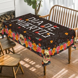 Horaldaily Dia de Muertos Tablecloth 60x120 Inch Rectangular, Day of The Dead Mexico Marigold Sugar Skull Washable Table Cover for Party Picnic Dinner Decor