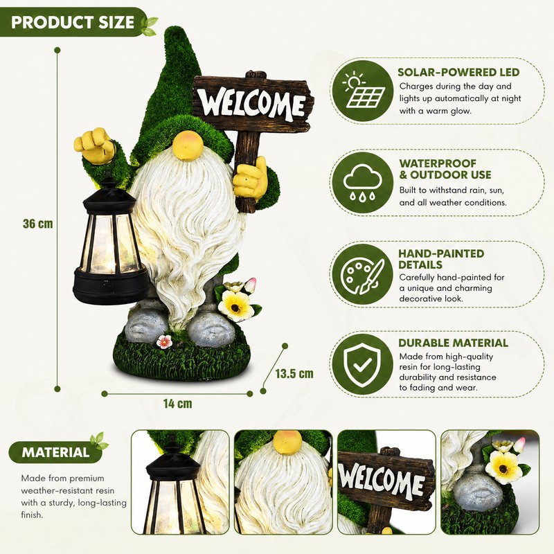 Solar Gnome Garden Statue for Outdoor Decor – Cute LED