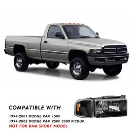 TUSDAR 4Pcs Headlight Assembly for 94-01 Dodge Ram 1500/1994 1995 1996 1997 1998 1999 2000 2001 2002 Dodge Ram 2500 3500 2nd Gen Pickup Replacement w/Corner Light Set