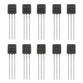 AUKENIEN BJT Transistor Assortment Kit 10 Values 250pcs NPN PNP Power General Transistors 2N2222 2N2907 2N3904 2N3906 A1015 BC327 BC337 C1815 S8050 S8550 TO-92