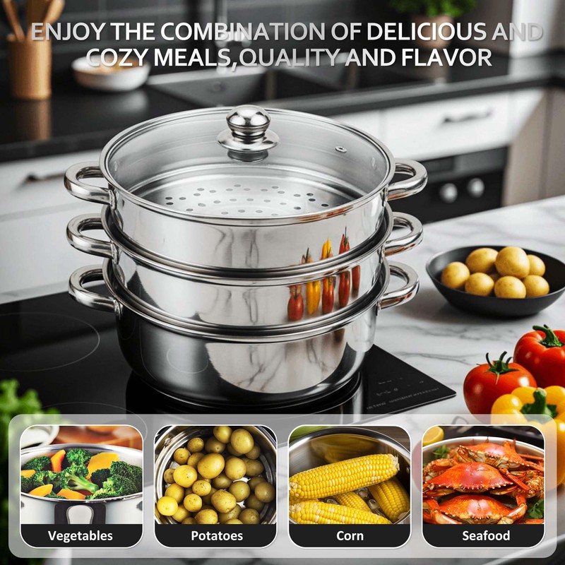 AuFranc® 5 Quart Steamer for Cooking - Stainless Steel Steam
