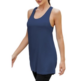 Bestisun Womens Long Tank Tops Activewear Sports Shirts Athletic Wear Workout Yoga Clothes Navy Blue M