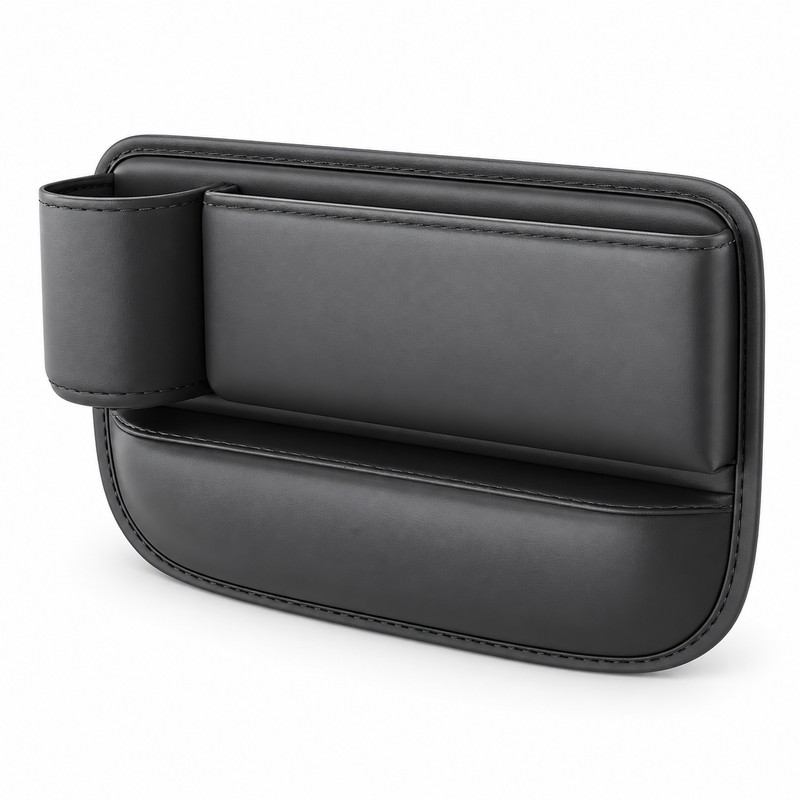 Car Seat Gap Organizer with Cup Holder – Leather-Style Storage