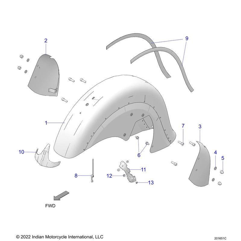 Indian Motorcycle Front Fender Trim, Genuine OEM Part 5456170, Qty