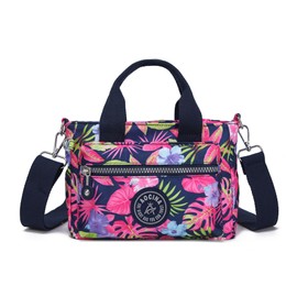 AOCINA Mini Tote Bag with Multi Pockets Small Crossbody Bags for Women Nylon Printed Shoulder Bag(Colorful Leaves)