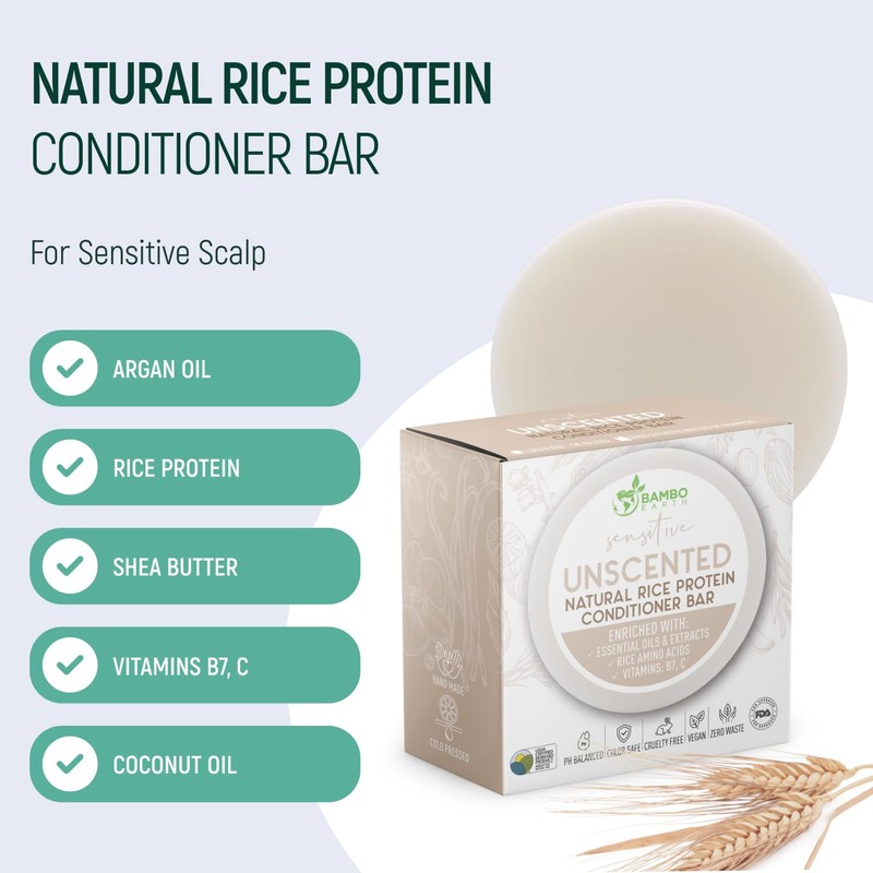 BAMBOEARTH Solid Rice Protein Water Conditioner Bar Hair Soap –