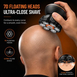 7D Electric Head Shaver for Bald Men – Waterproof Floating Rotary Razor with Magnetic Head & Travel Lock