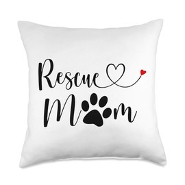 Animal Rescue Gifts Dog Lover Tees Cat Love Gifts Dog Lover Heart Mom Love Rescued Cats Paw Print Throw Pillow, 18x18, Multicolor