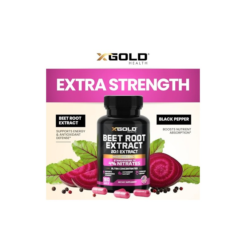 X Gold Health Cápsulas De Extracto De Raíz De Remolacha