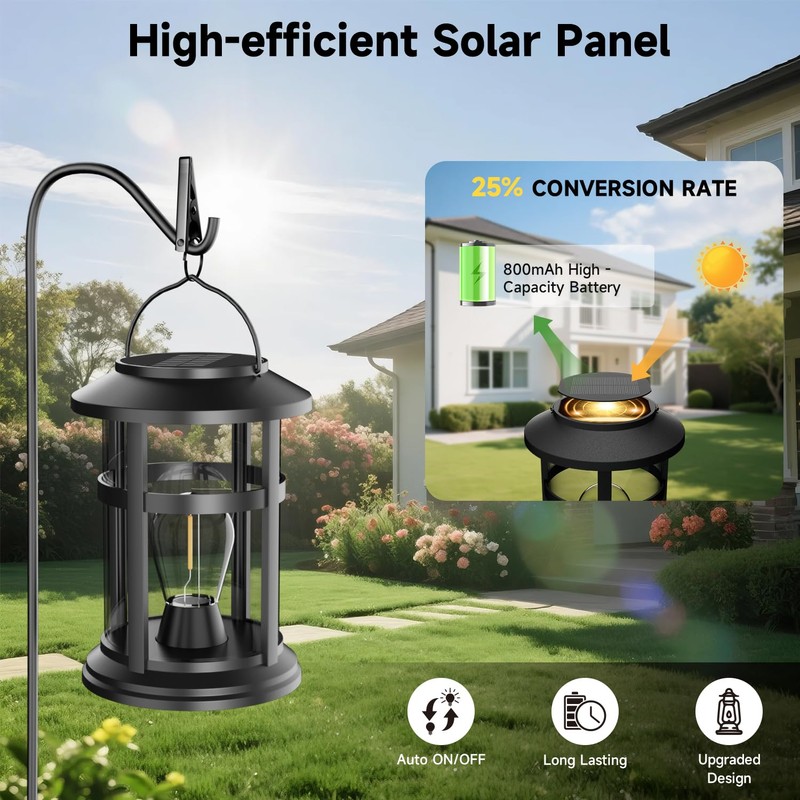 Electight Solar Lanterns Outdoor, 2 Pack Hanging Solar Lights for