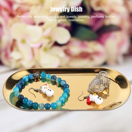 Pack of 5 Stainless Steel Small Tray, Oval Metal Tray, Jewellery Tray, Towel Tray, Widely Used in Dining Table, Kitchen, Bathroom Cabinet, Worktop 17.9 x 8.3 cm (Golden)