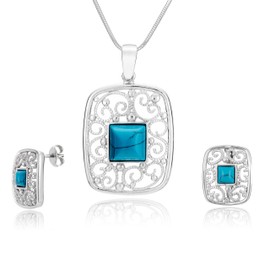 LillyMarie Ladies Jewellery set Sterling Silver 925 Pendant Turquoise Length Adjustable Jewelry Case Birthday Gifts for Women