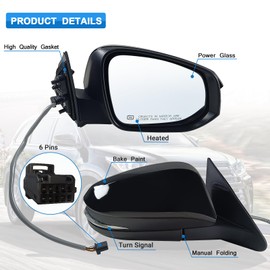 Paderson Right Passenger Side Mirror Assembly Fits 2014-2019 Toyota Highlander With Power Glass Heated Turn Signal without Blind Spot and Puddle lights Match Black Replace TO1321317(6Pins)