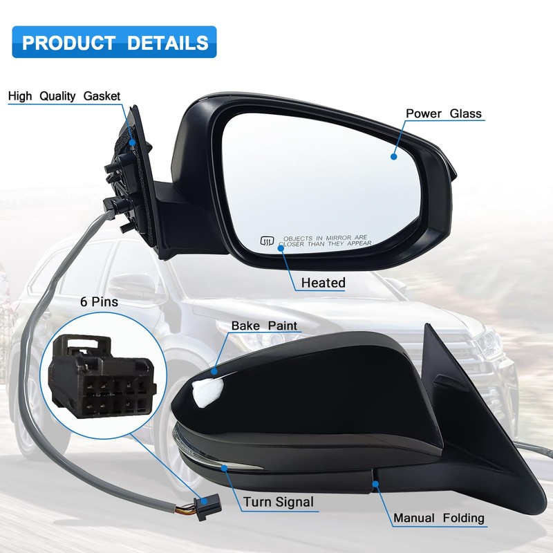 Paderson Right Passenger Side Mirror Assembly Fits 2014-2019 Toyota Highlander