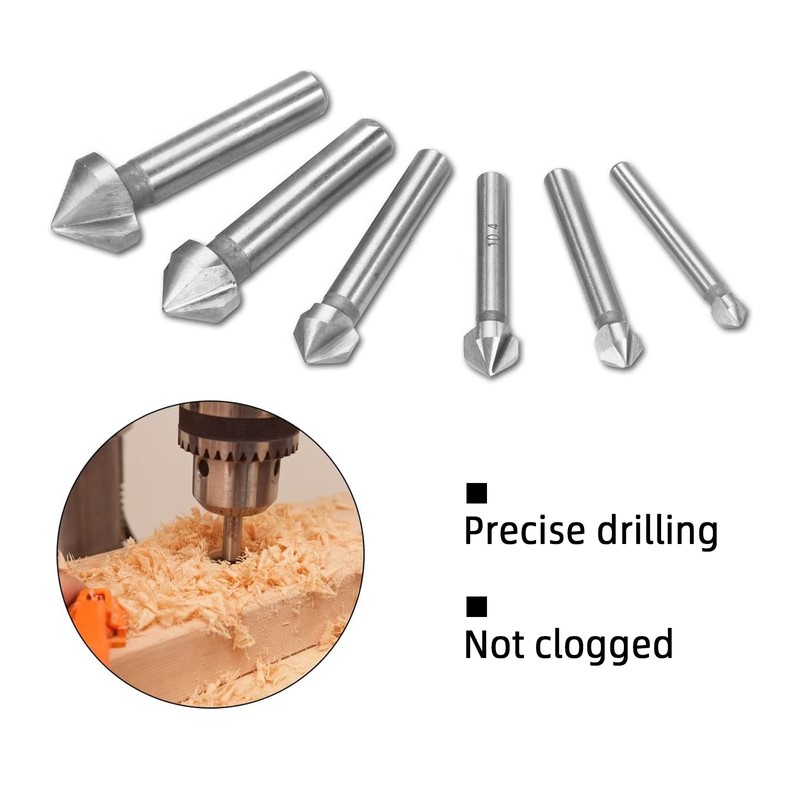 NIYATA 6 Piece 90° Countersink Set, HSS Countersink Set, Steel