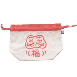 & Packable 75724 Lunch Drawstring Bag, Lunch Bag, Approx. 11.0 x 8.3 x 4.5 inches (28 x 21 x 11.5 cm), Japanese Pattern, Darma, Red, Red